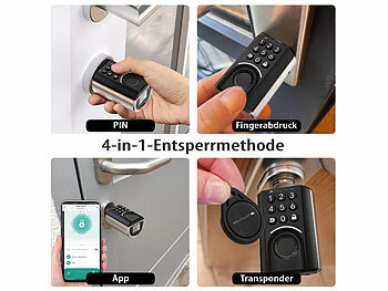 VisorTech Elektronischer Tür-Schließzylinder, App, RFID, Fingerscan, PIN, IP54