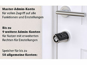 VisorTech Elektronischer Tür-Schließzylinder, App, RFID, Fingerscan, PIN, IP54