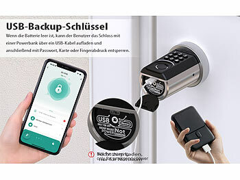 VisorTech Elektronischer Tür-Schließzylinder, App, RFID, Fingerscan, PIN, IP54