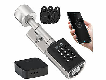Schloss: VisorTech Elektronischer Schließzylinder für Türen 30-70 mm, App, WLAN-Gateway
