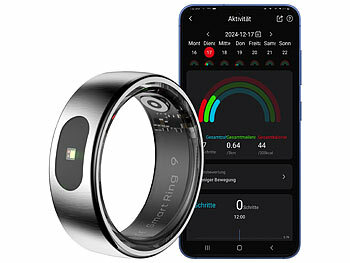 Sport-Fitness-Ring: newgen medicals Fitnesstracker-Ring, Touch-Bedienung, Herzfrequenz, SpO2, 5 ATM, Gr.57