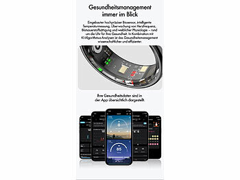 newgen medicals 2er-Set Fitnesstracker-Ringe, Touch, Herzfrequenz, SpO2, 5 ATM, Gr.63 