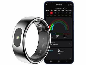 Fitness-Tracking-Ring: newgen medicals Fitnesstracker-Ring, Touch-Bedienung, Herzfrequenz, SpO2, 5 ATM, Gr.65