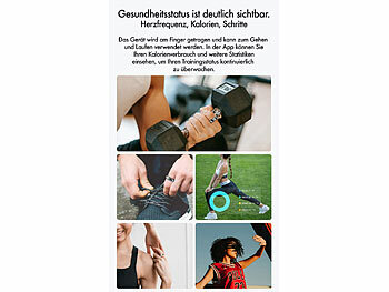 newgen medicals 2er-Set Fitnesstracker-Ringe, Touch, Herzfrequenz, SpO2, 5 ATM, Gr.68 
