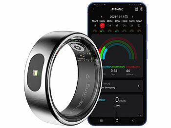 Fitnessring: newgen medicals Fitnesstracker-Ring, Touch-Bedienung, Herzfrequenz, SpO2, 5 ATM, Gr.70