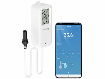 Luminea Home Control 2er-Set WLAN-Temperatur-/Luftfeuchtigkeitsmesser, innen/außen, App