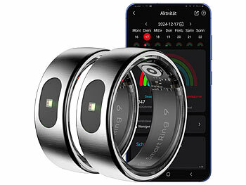 Schrittzahl Zähler Ring: newgen medicals 2er-Set Fitnesstracker-Ringe, Touch, Herzfrequenz, SpO2, 5 ATM, Gr.65