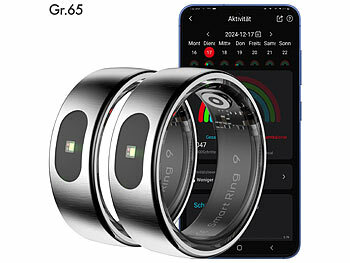 newgen medicals 2er-Set Fitnesstracker-Ringe, Touch, Herzfrequenz, SpO2, 5 ATM, Gr.65
