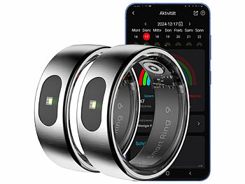Schlaf-Fitness-Ring: newgen medicals 2er-Set Fitnesstracker-Ringe, Touch, Herzfrequenz, SpO2, 5 ATM, Gr.70