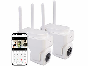 Überwachung Kamera außen: 7links 2er-Set Pan-Tilt-Outdoorkameras mit 2K-Auflösung, 4 MP, Dualband-WLAN 