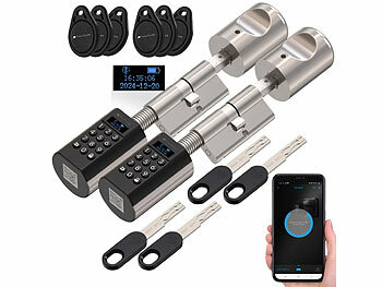 Zahlenschloss: VisorTech 2er-Set elektronische Tür-Schließzylinder, Display, Code, Transponder 