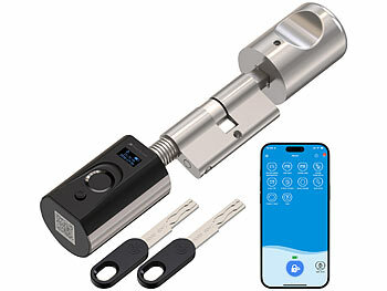 VisorTech Elektronischer Tür-Schließzylinder mit Fingerabdruck, Transponder, App