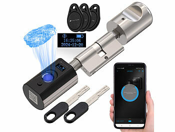 Türschloss-Zylinder: VisorTech Elektronischer Tür-Schließzylinder mit Fingerabdruck, Transponder, App