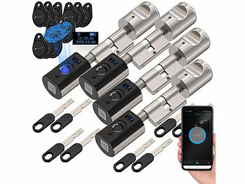 Schloss: VisorTech 4er-Set elektronische Tür-Schließzylinder, Fingerabdruck, Transponder 