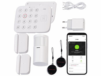 Smart Home Alarmanlage: VisorTech 6-teiliges WLAN-Alarmanlagen-Set mit 3 Sensoren, 2 RFID-Schlüssel, App