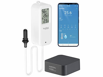 WLAN Thermo-Hygrometer: Luminea Home Control WLAN-Temperatur-/Luftfeuchtigkeitsmesse + WLAN-IR-Fernbedienung 