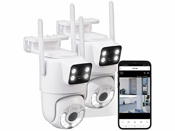 2K-Überwachungskamera: 7links 2er Dual-Objektiv-IP-Außen-Kamera, 2x 2K, 3MP, Pan-Tilt, 360°, WLAN