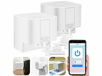 Bluetooth Schalter: Luminea Home Control 2er-Set smarte Schalter-Aufsätze für Schalter/Taster, Sprachsteuerung 