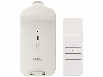 Luminea Home Control Smarter 3in1-Vorhangmotor, Akku, Bluetooth, Fernbedienung, Timer, App