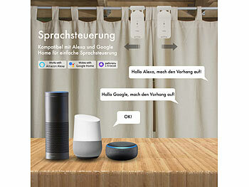 Luminea Home Control Smarter 3in1-Vorhangmotor, Akku, Bluetooth, Fernbedienung, Timer, App