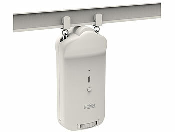 Luminea Home Control Smarter 3in1-Vorhangmotor, Akku, Bluetooth, Fernbedienung, Timer, App