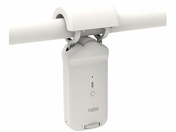 Luminea Home Control Smarter 3in1-Vorhangmotor, Akku, Bluetooth, Fernbedienung, Timer, App