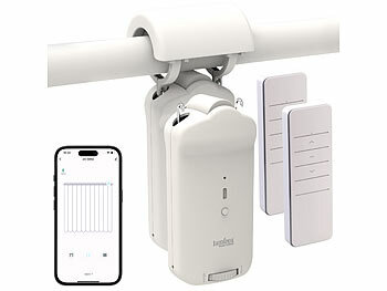 Vorhangschalter: Luminea Home Control 2er-Set Smarter 3in1-Vorhangmotor, Akku, Bluetooth, Fernbedienung, App 