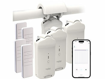 Vorhang-Fernbedienung: Luminea Home Control 4er-Set Smarter 3in1-Vorhangmotor, Akku, Bluetooth, Fernbedienung, App 