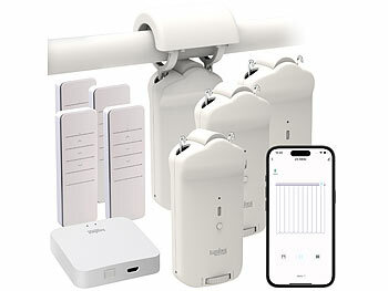 Vorhangmotoren, Bluetooth: Luminea Home Control 4er-Set Smarter 3in1-Vorhangmotor, Akku, Fernbed., App + WLAN-Gateway 