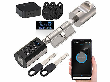 Türschloss Zahlencode: VisorTech Elektronischer Tür-Schließzylinder mit Display, Code, Transponder +GW 