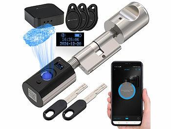 Türschloss, Bluetooth: VisorTech Elektronischer Tür-Schließzylinder mit Fingerabdruck, Transponder +GW