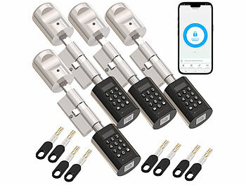 Türschloss mit App: VisorTech 4er-Set Elektronischer Tür-Schließzylinder, PIN-Code, 2 Schlüssel, App 