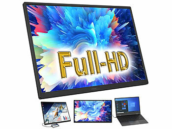 Bildschirm: auvisio Mobiler Full-HD-IPS-Monitor mit 18,5"/47 cm, 120 Hz, USB-C, Standfuß 
