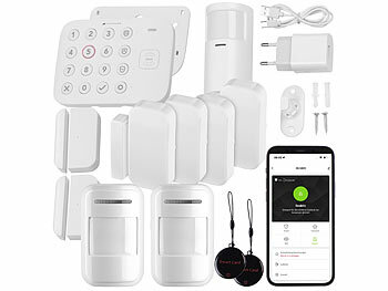 Funk Alarmanlage Sets: VisorTech 12-teiliges WLAN-Alarmanlagen-Set mit 9 Sensoren, 2 RFID-Schlüssel,App