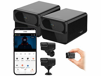 WLAN Minikamera: 7links 2er-Set 2K-Mini-IP-Kameras mit Dualband-WLAN, Nachtsicht, Akku, App 