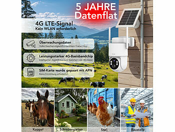 7links 2er-Set 4G/LTE-Akku-Außenkameras, eSIM & 5 Jahren Datenflat, 2K, Solar 