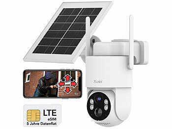7links 2er-Set 4G/LTE-Akku-Außenkameras, eSIM & 5 Jahren Datenflat, 2K, Solar 