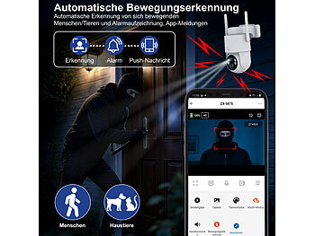 7links 2er-Set 4G/LTE-Akku-Außenkameras, eSIM & 5 Jahren Datenflat, 2K, Solar 