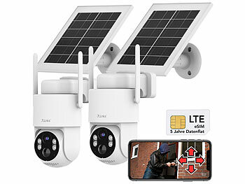 7links 2er-Set 4G/LTE-Akku-Außenkameras, eSIM & 5 Jahren Datenflat, 2K, Solar 