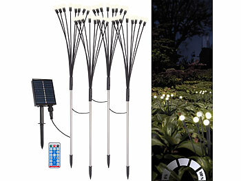 Lunartec 4er-Set Solar-Glühwürmchen-Gartenlichter, 32 LEDs, 8 Modi, 65cm, Timer