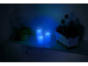 Lunartec 3er-Set dimmbare RGB-LED-Kerzen mit Timer & Fernbedienung, bunt, IP44