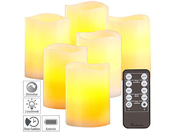 Kerzen: Britesta 6er-Set dimmbare LED-Echtwachskerzen mit Fernbedienung, je 7,5 x 10 cm