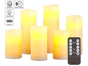 Dimmbare LED-Kerzen: Britesta 6er-Set dimmbare LED-Echtwachskerzen mit Fernbedienung, in 5 Größen