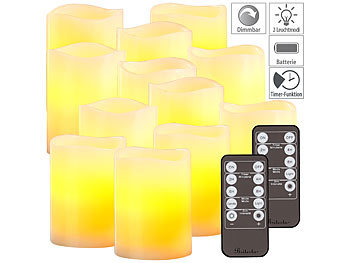 LED Kerzen Timer: Britesta 12er-Set dimmbare LED-Echtwachskerzen mit Fernbedienung, je 7,5 x 10cm
