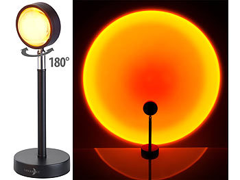 Sonnenuntergangslampe: Lunartec Sonnenuntergangs-LED-Projektionslicht, 10W, 180° schwenkbar, USB, Alu