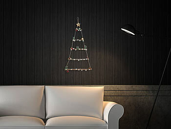 infactory Deko-Holzleiter mit 30 LEDs, Weihnachtsbaum-Form zum Aufhängen, 60 cm