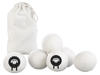 Öko-Waschball: infactory 6er-Set wiederverwendbare XXL-Trocknerbälle aus Wolle, je 7 cm