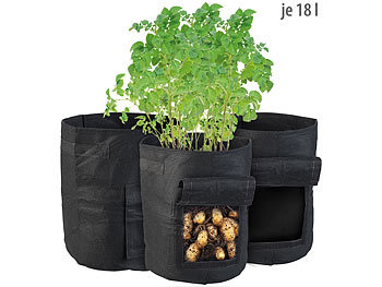 Pflanzsack: Royal Gardineer 3er-Set Pflanzen-Wachstumssäcke, je 18 l, Tragegriffe, Erntefenster