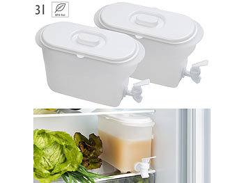 Rosenstein & Söhne 2er-Set Getränkebehälter für Kühlschrank mit Zapfhahn, BPA-frei, 3 l