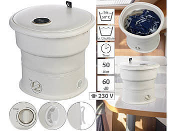 Mini Waschmaschine: Sichler Faltbare Mini-Reisewaschmaschine, bis 1,5 kg, Pulsator, Timer, 50 Watt